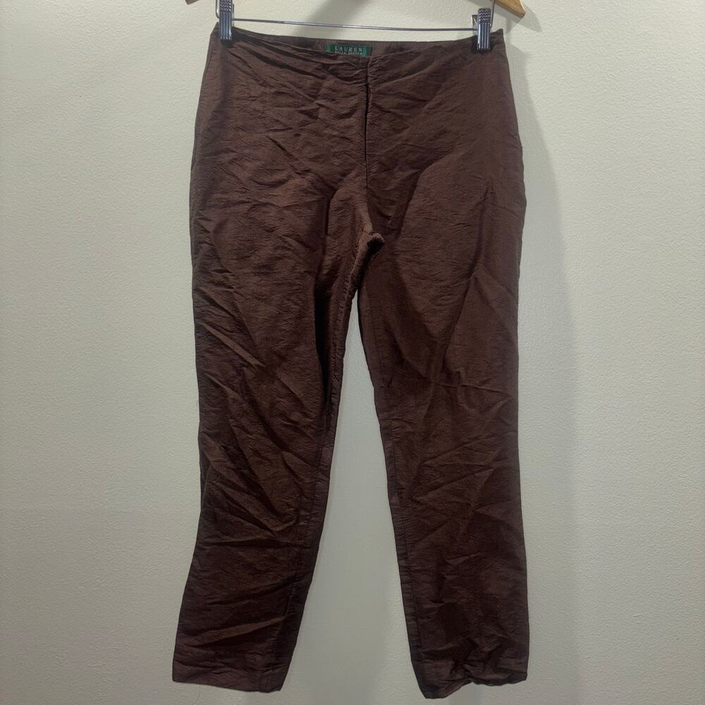 Lauren Ralph Lauren 100% Silk Brown Vintage Pants Size 2 Quiet Luxury